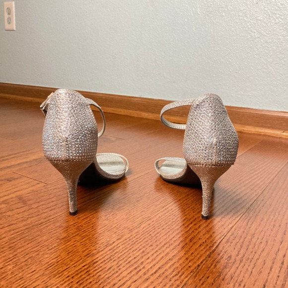 7.5 M Pierre Dumas Silver gem crystal sparkly formal Heel Stiletto ankle strap - Picture 7 of 16